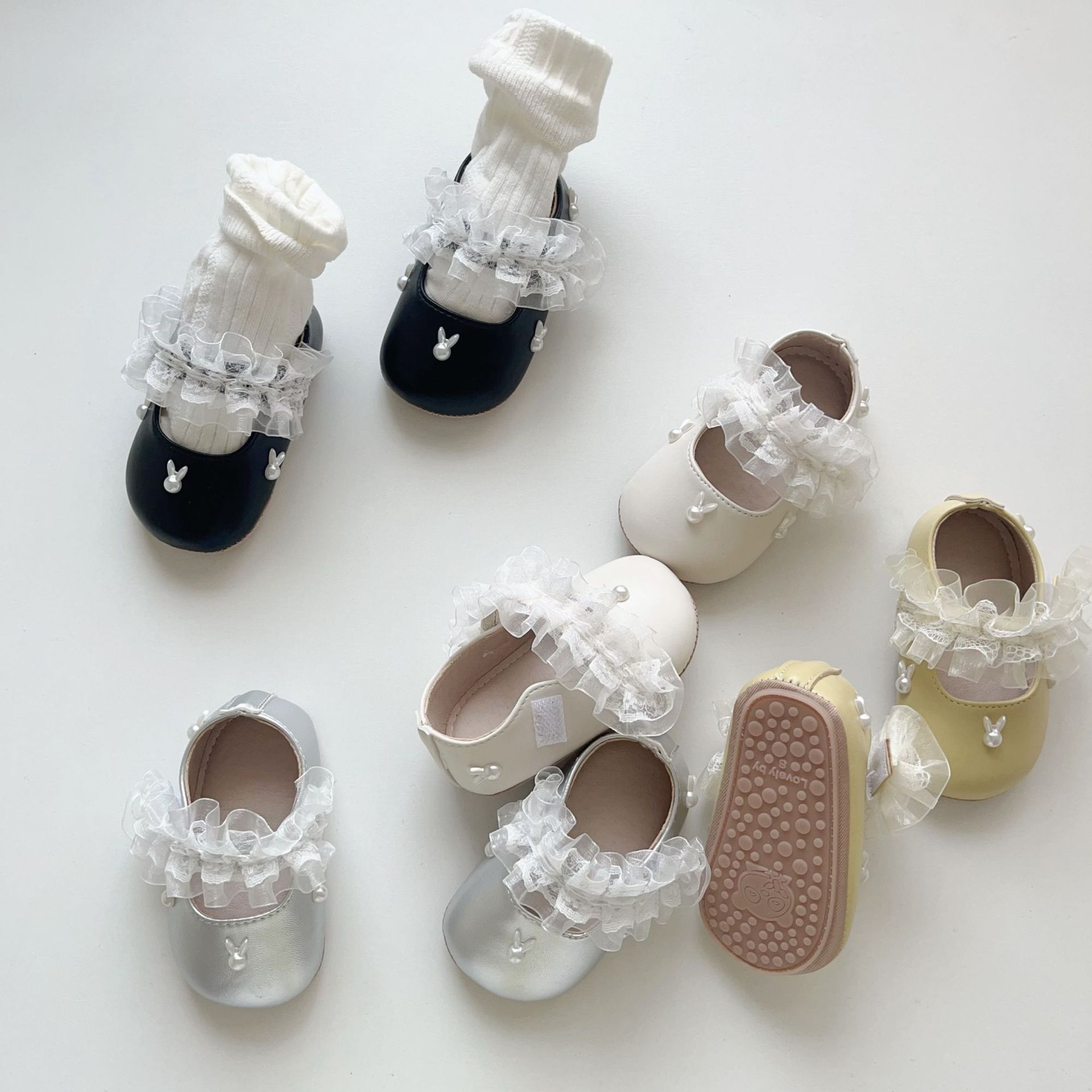 兔子珍珠蕾絲學步鞋