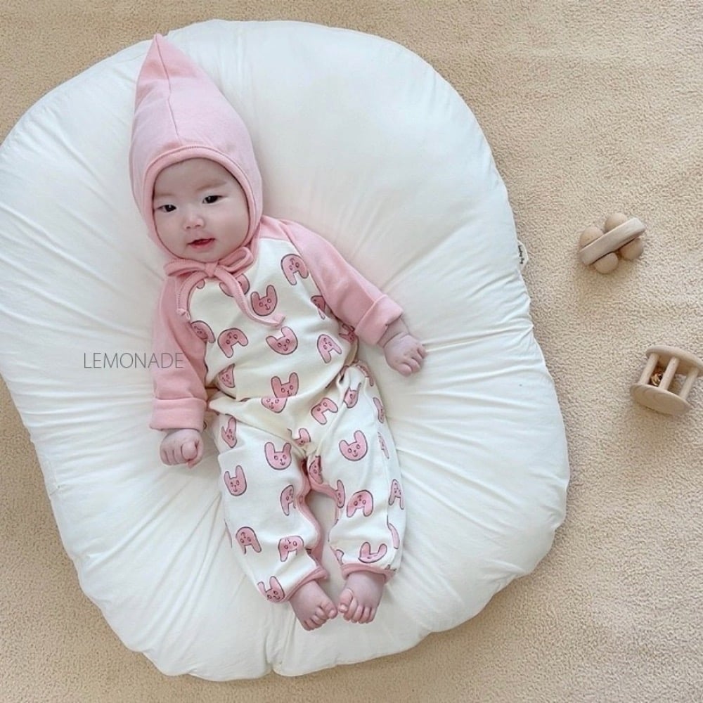 LEMONADE42｜(55cm-85cm) 2色印花連身衣含帽子