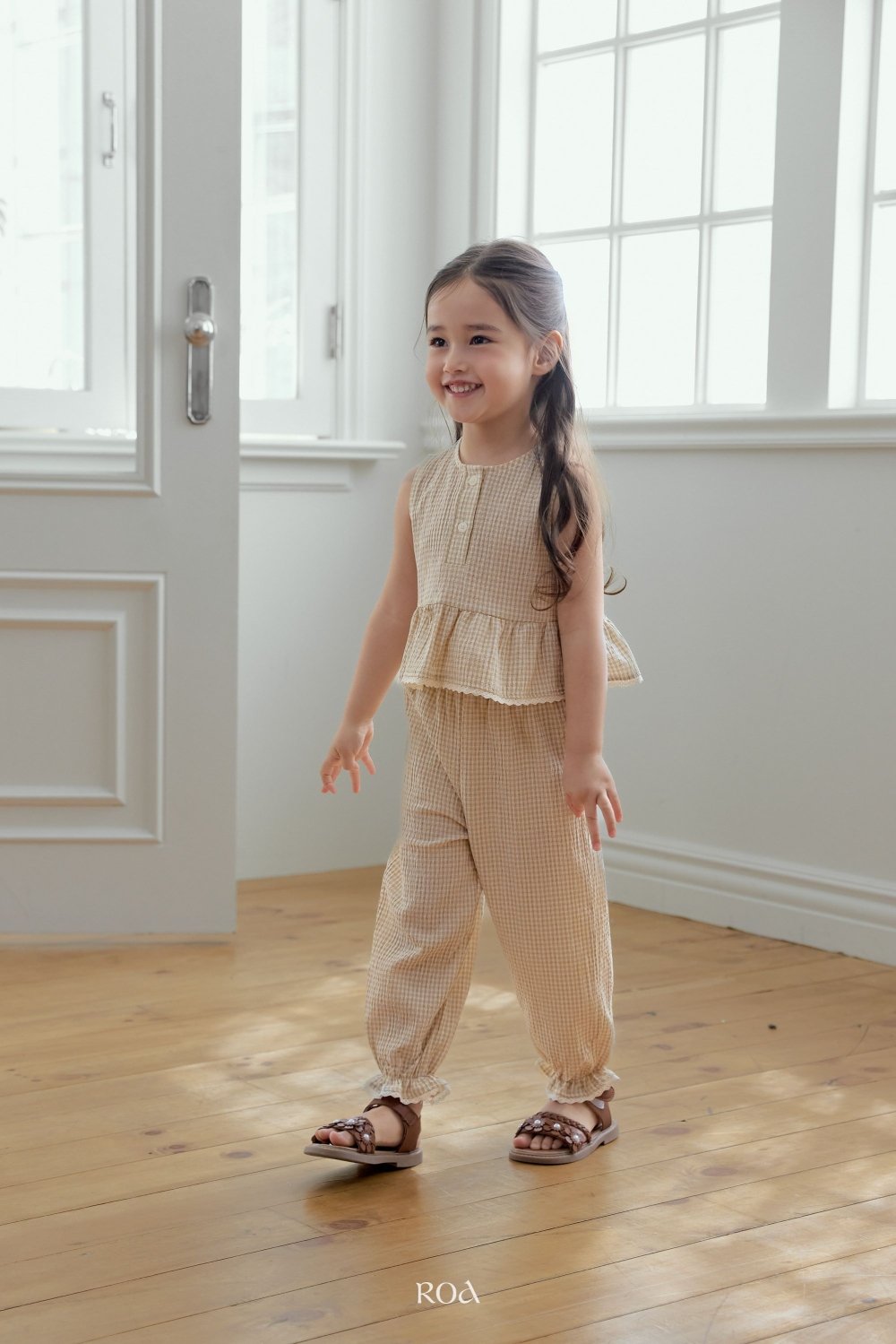 ROA03｜(6m-18m) 2色蕾絲波浪邊棉麻縮口套裝