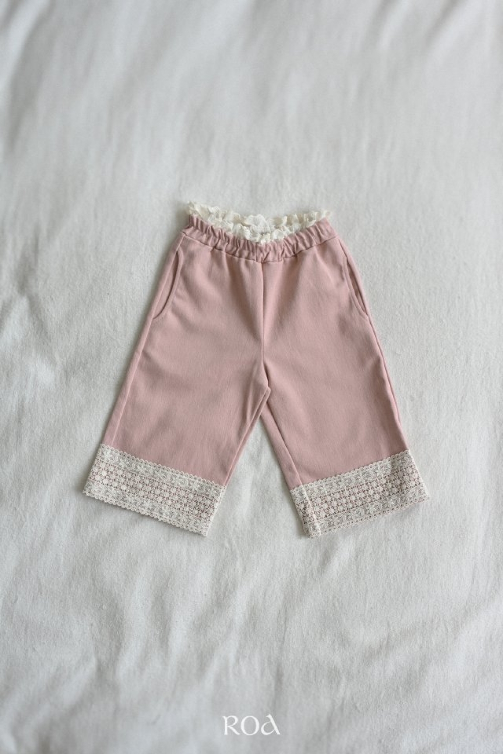 ROA32｜(80cm-120cm) 2色下擺蕾絲邊直筒褲