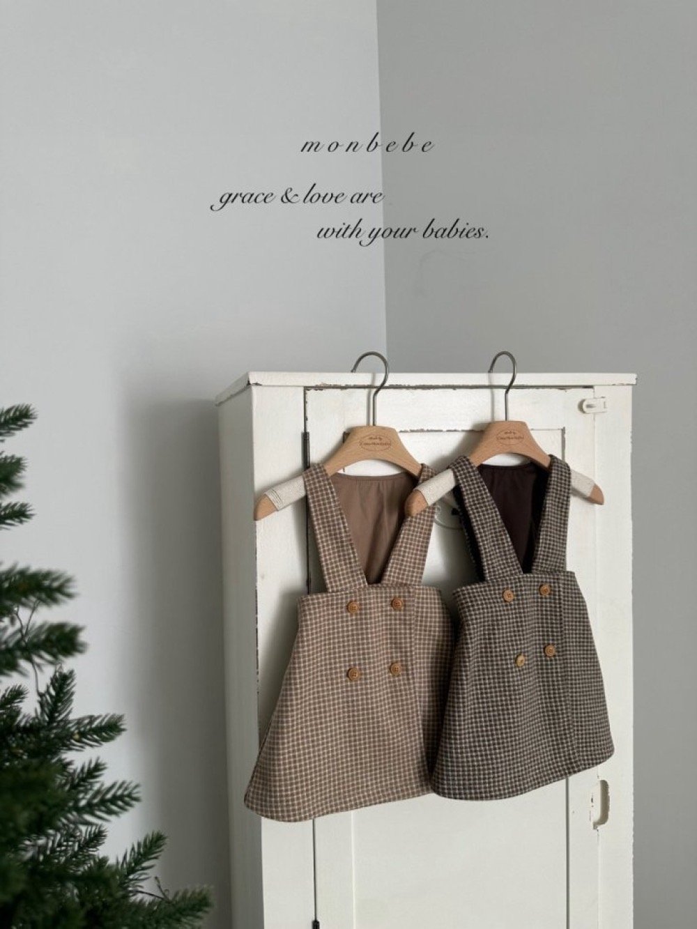 MONBEBE11｜(1y-8y) 復古格紋背心洋裝