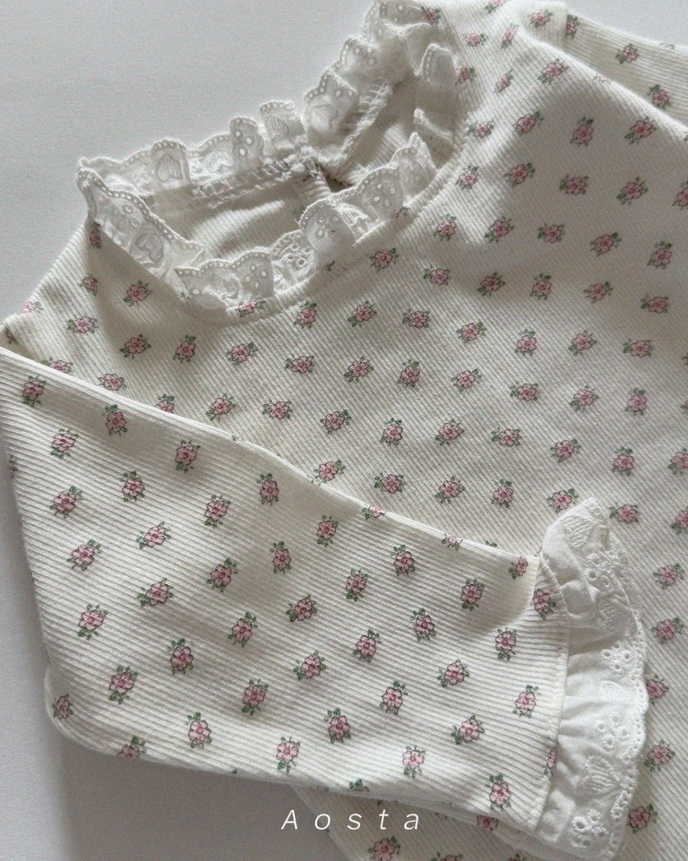 AOSTA43｜(6m-5y) 蕾絲滾邊碎花上衣