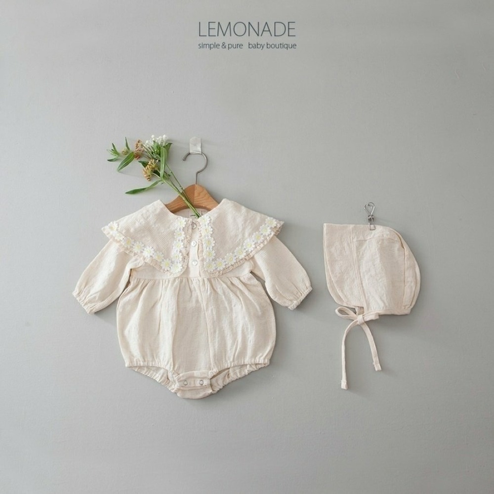 LEMONADE38｜(55cm-85cm) 1色雛菊花邊翻領包屁衣含帽子