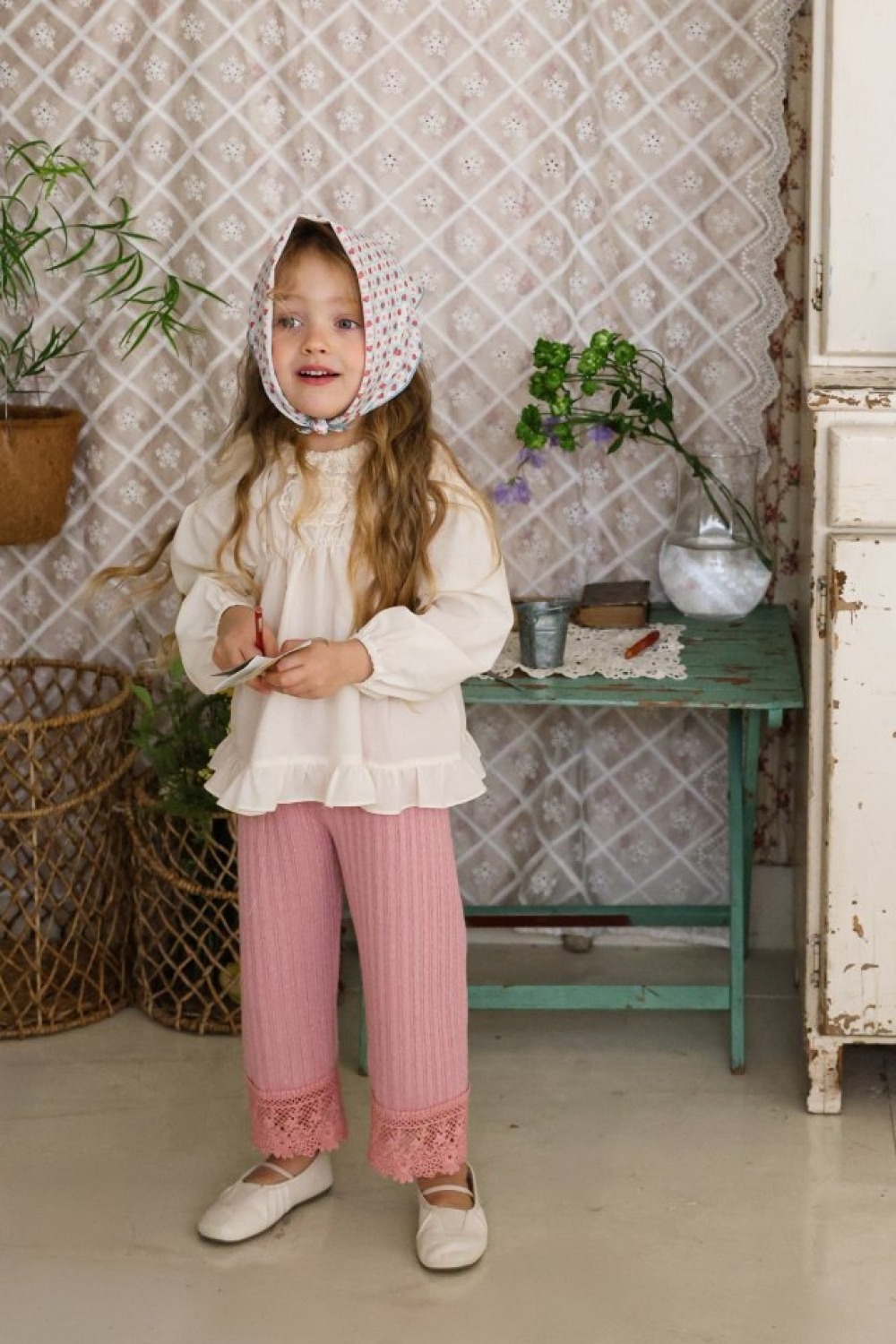 FLO18｜(75-140) 3色蕾絲滾邊直筒長褲