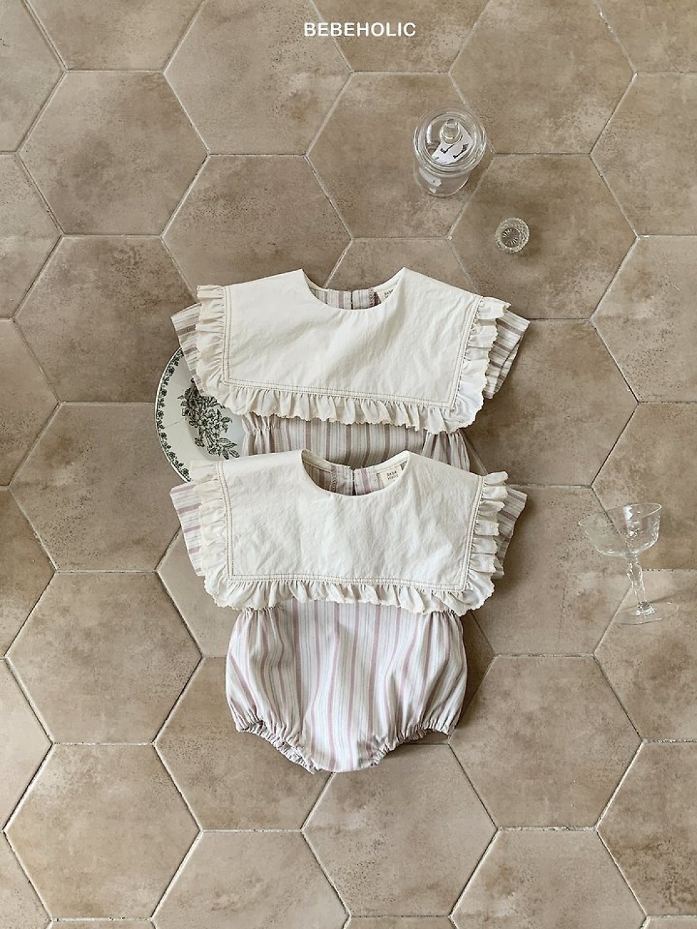 Bebe holic20｜(3m-18m) 翻領條紋連身服