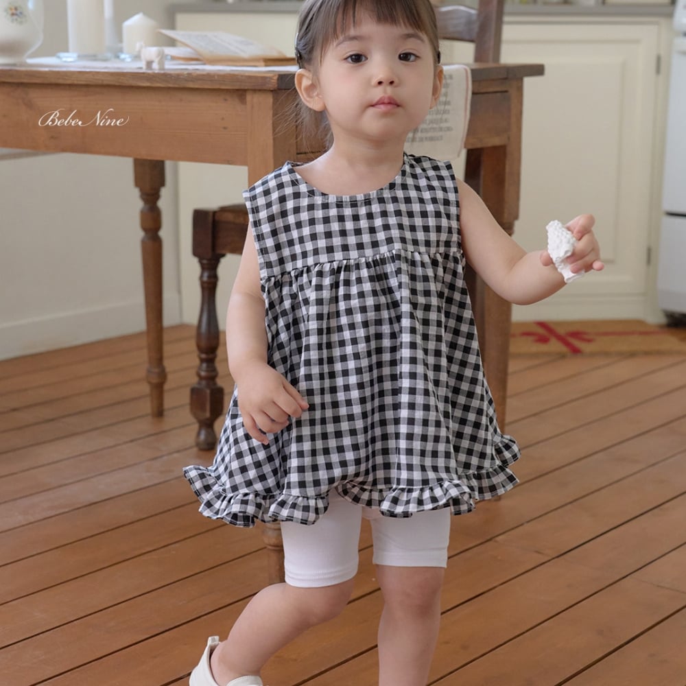 bebe nine14  (65cm-115cm) 3色格子摺邊雪紡衫