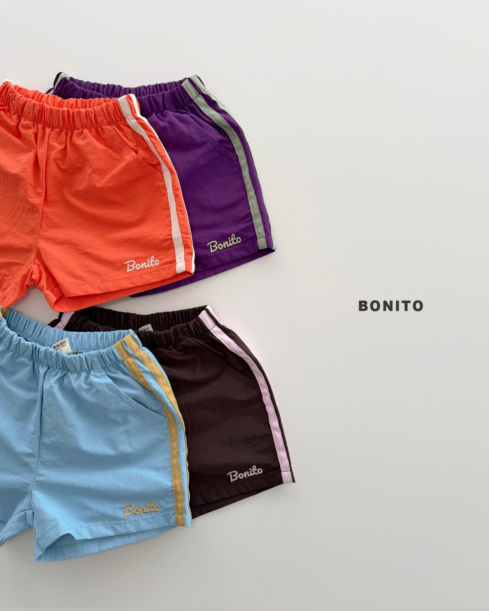 Bonito42｜(75cm-125cm) 4色運動雙線條短褲