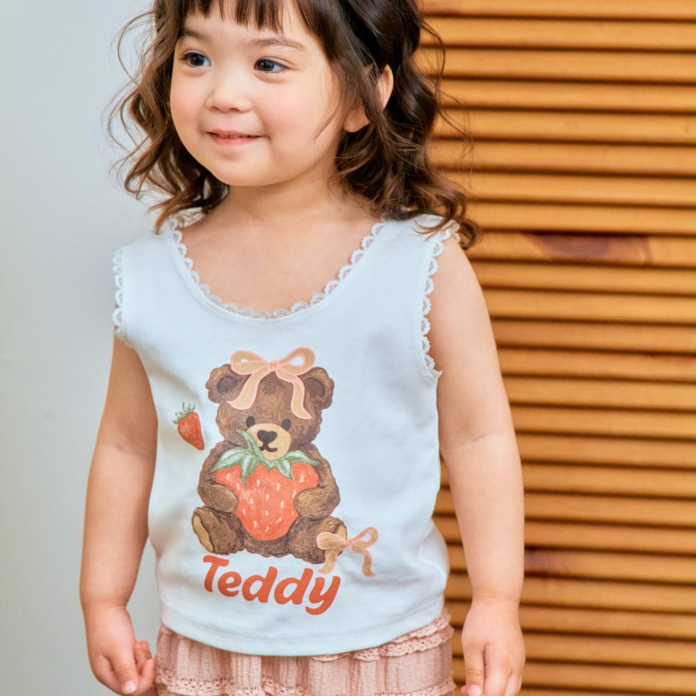 1st blue40｜(~93-118cm) 小熊印花花邊背心