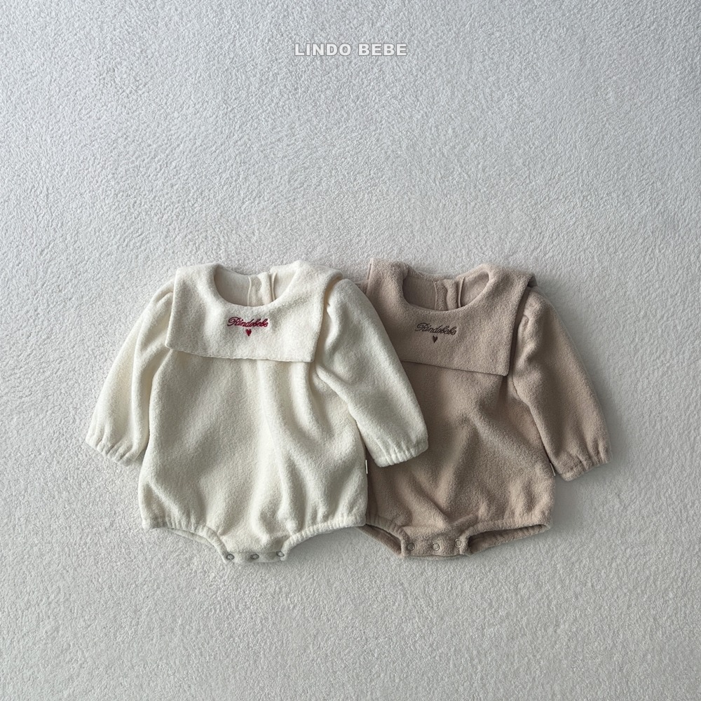 Lindo11｜(3m-18m) 水手翻領抓絨次袖包屁衣