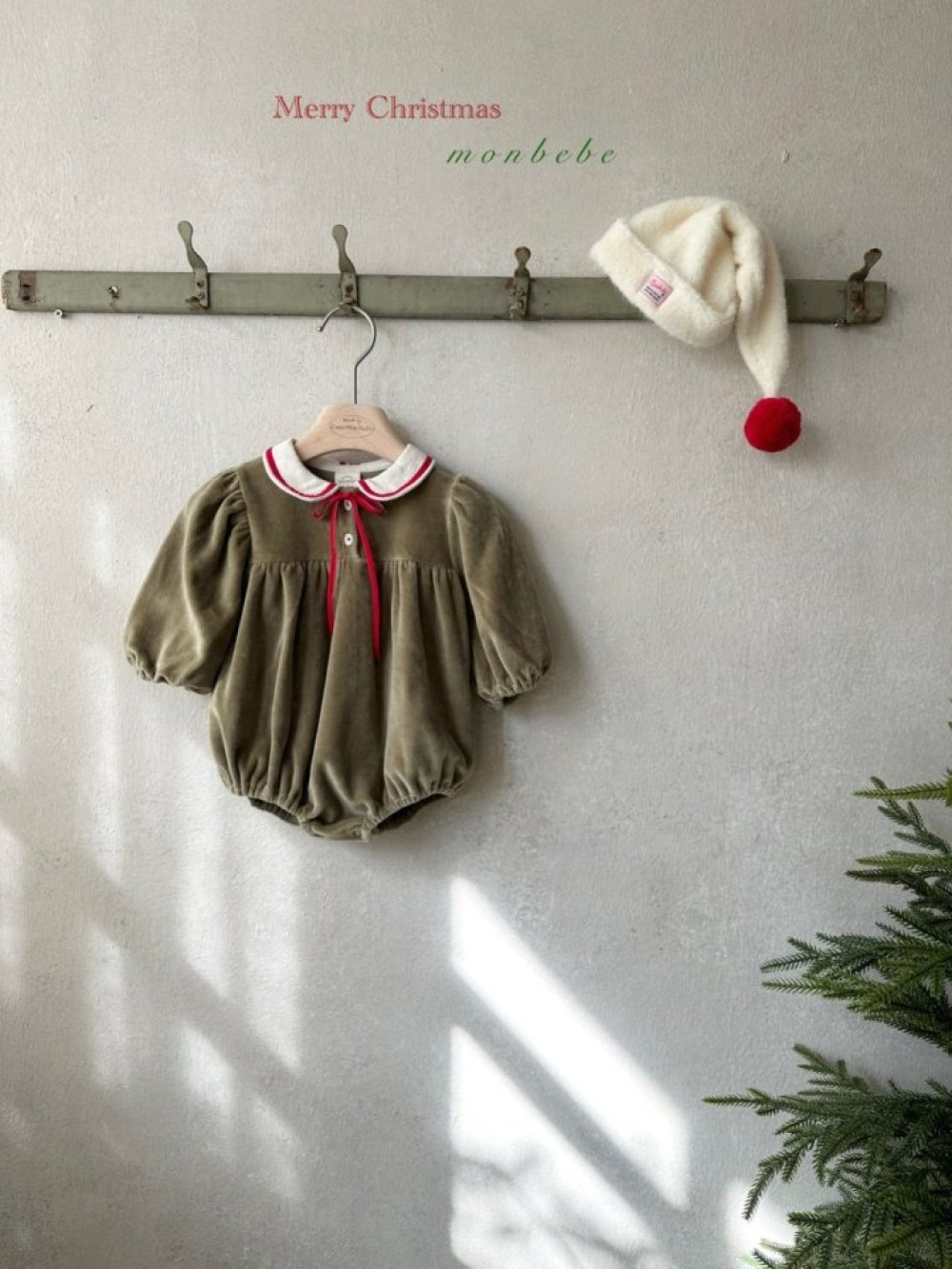 MONBEBE37｜(3m-24m) 墨綠滾邊綁帶包屁衣