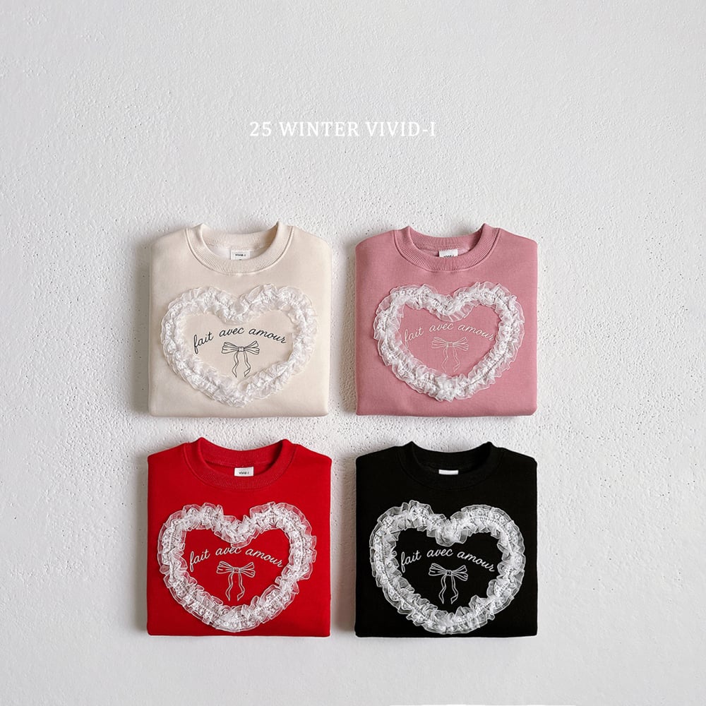 vivid69｜(78cm-125cm) 蕾絲愛心印花休閒上衣