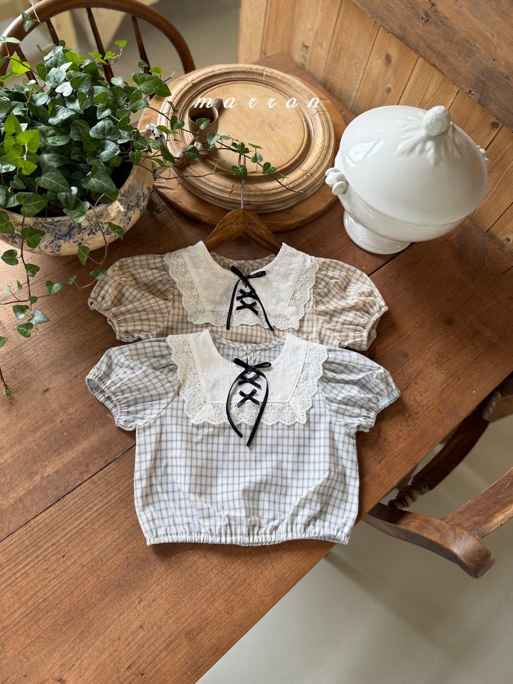 Marron19｜(1y-6y) 蕾絲蘋果襯衫