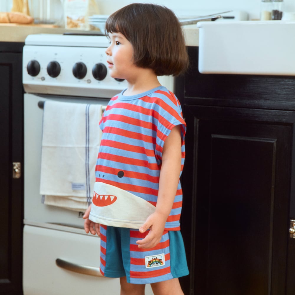 1st blue16｜(~93-118cm) 配色條紋短褲