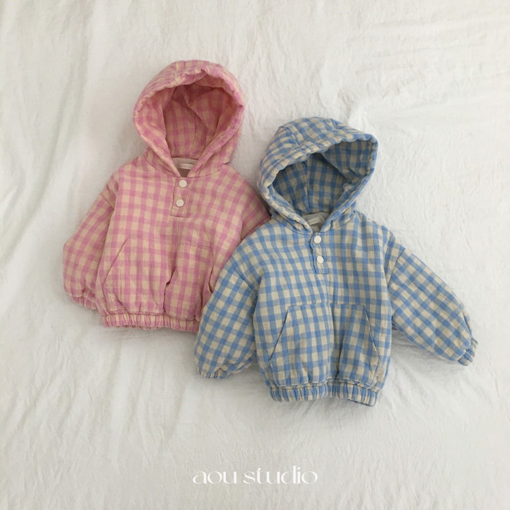 Aou 15｜ (70cm-110cm) 半開襟鈕扣夾層棉格紋上衣