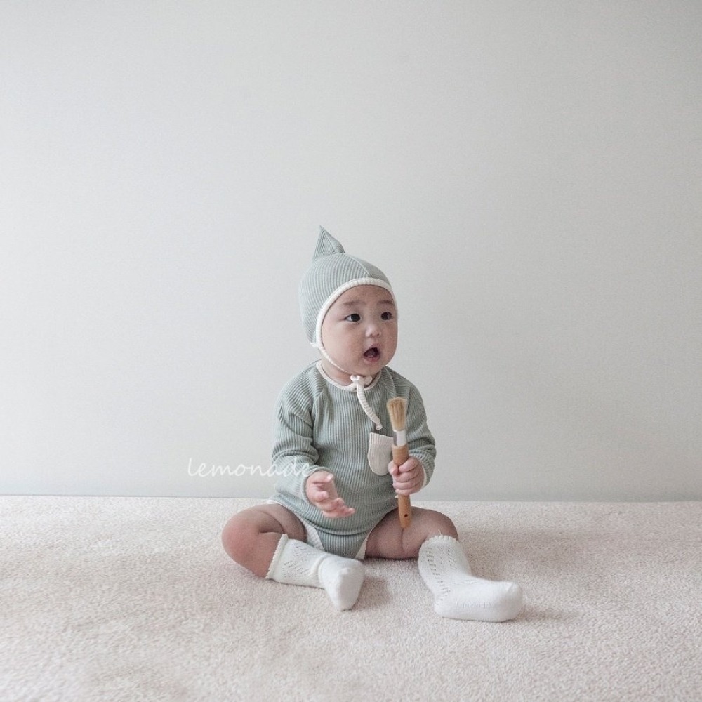 LEMONADE20｜(55cm-85cm) 3色撞色口袋包屁衣含帽子