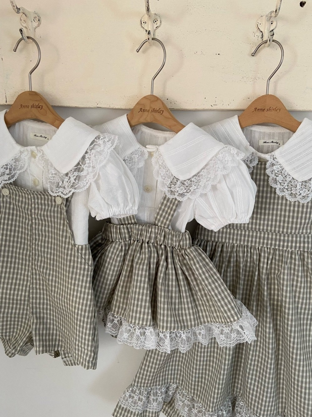 Anne Shirley16｜(3m-22m) 1色格紋蕾絲邊吊帶包屁裙