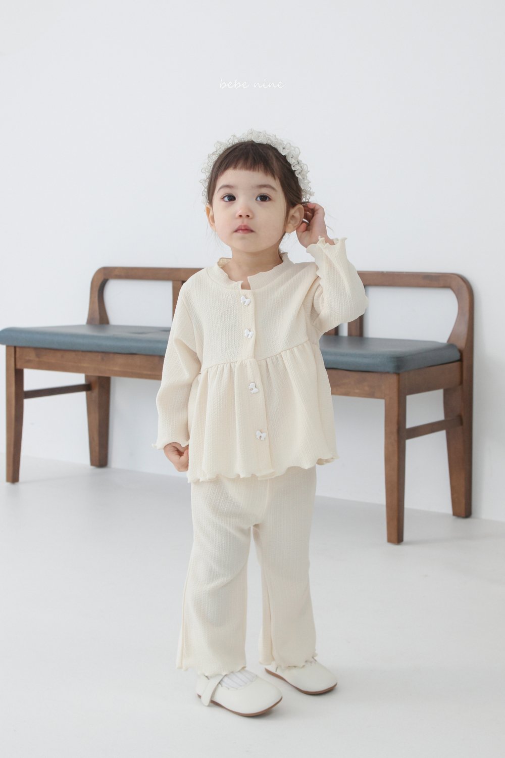 bebe nine10  (65-115) 2色蝴蝶結鈕扣套裝