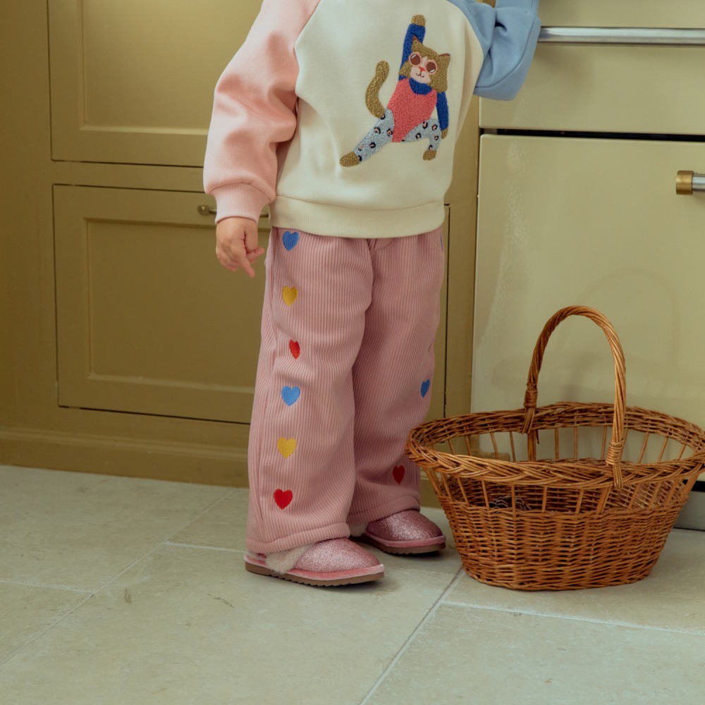 1st blue 01｜(80-118cm) 2色內刷毛愛心排長褲