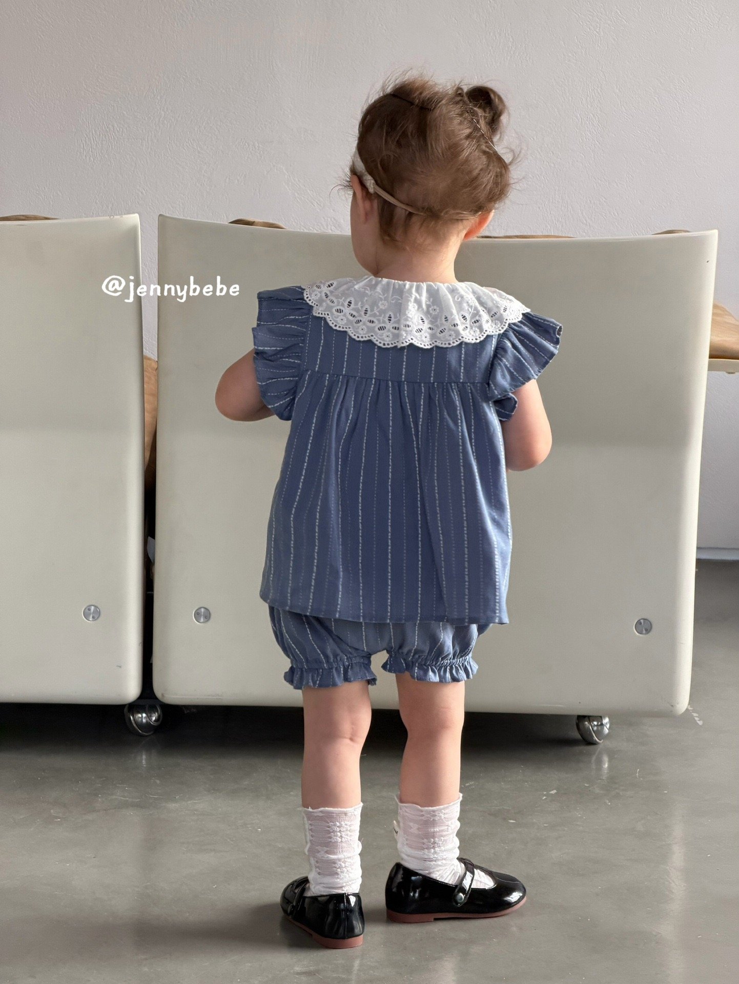 JE724｜(80-110cm) 蕾絲領線條套裝