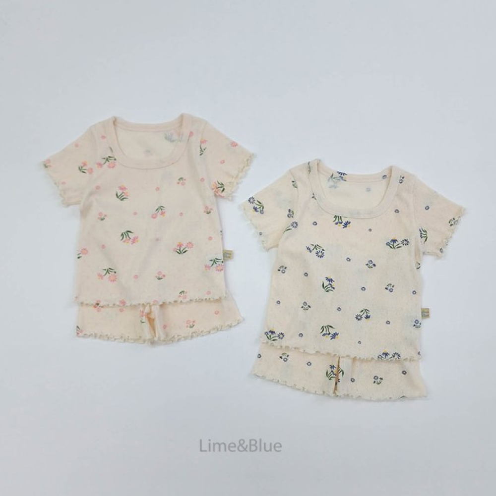 LIME&BLUE34｜(80-118cm)  木耳邊花朵套裝