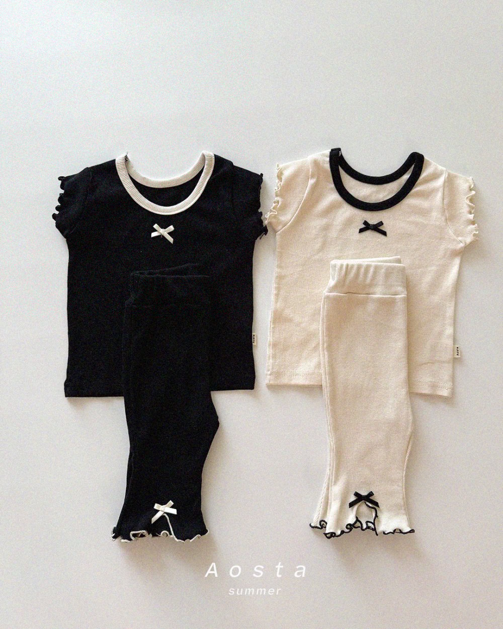 AOSTA45｜(6m-5y) 4款羅紋緞帶木耳邊上衣
