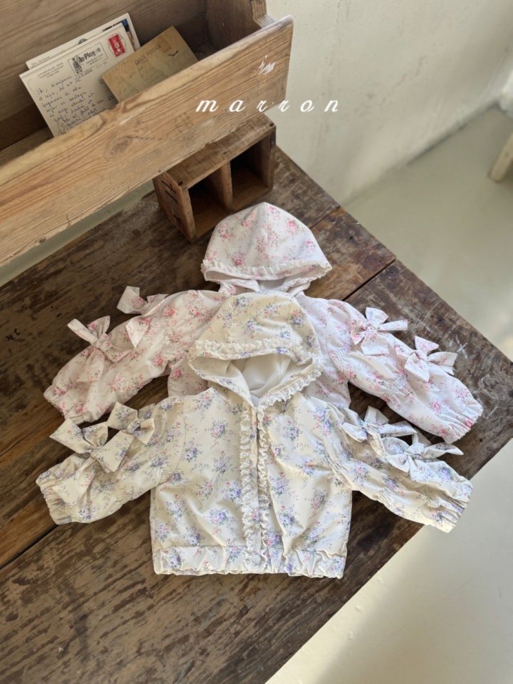 Marron03｜(1y-6y) 碎花蕾絲滾邊連帽外套
