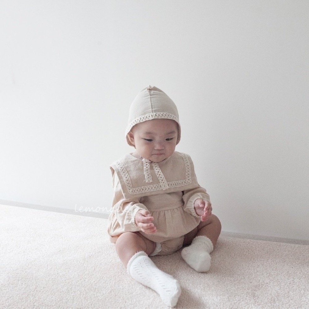 LEMONADE21｜(55cm-85cm) 2色滾邊翻領包屁衣含帽子