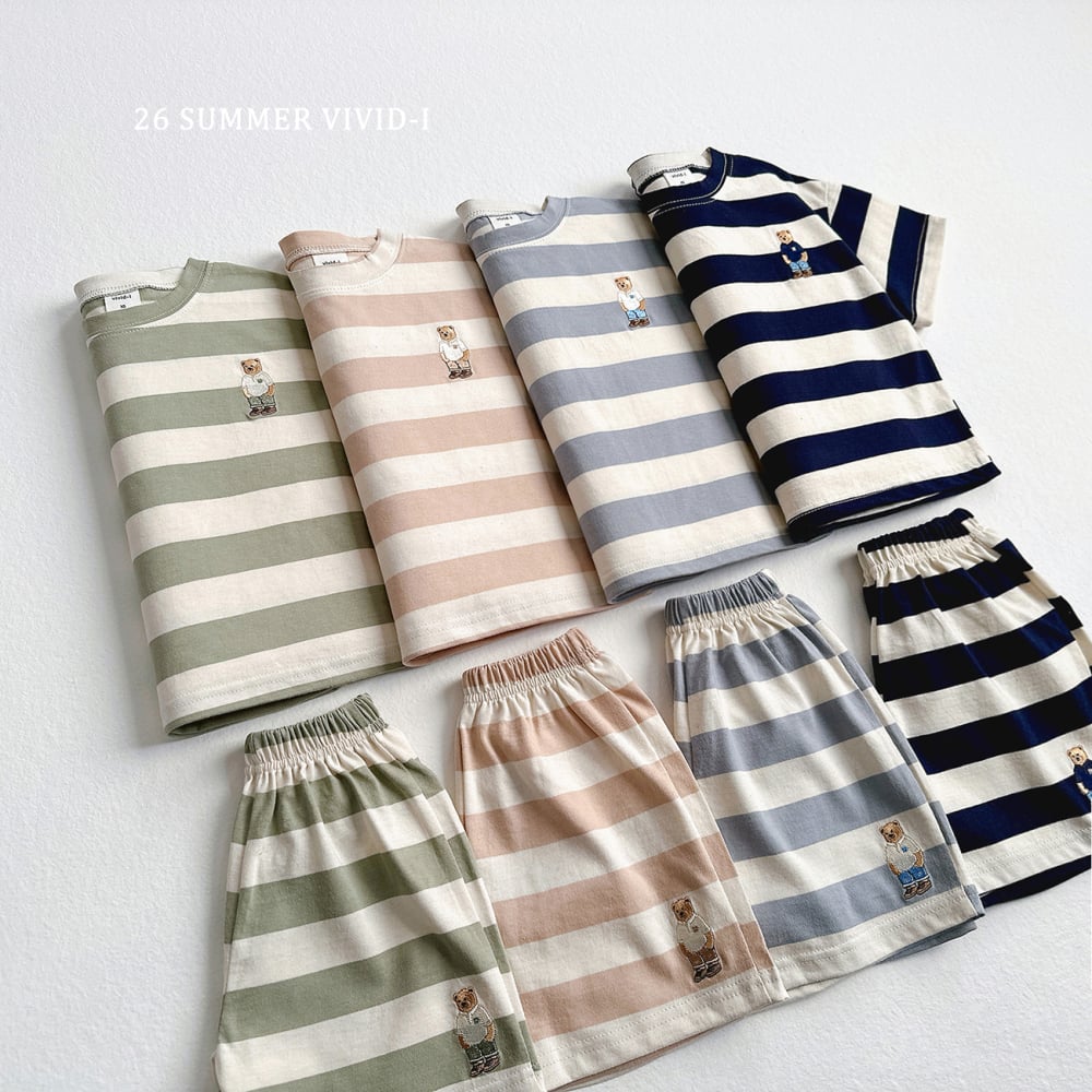 vivid51｜(78cm-125cm) 4款小熊熊刺繡條紋套裝