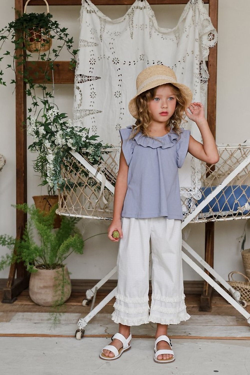 FLO36｜(75-140) 蕾絲花邊層次長褲