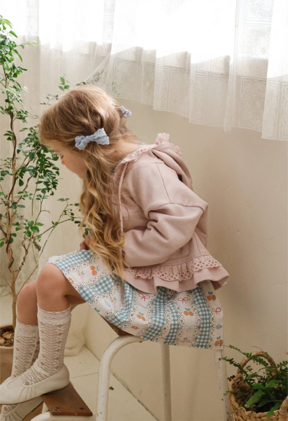 FLO05｜(free) 4色蕾絲蝴蝶結髮夾