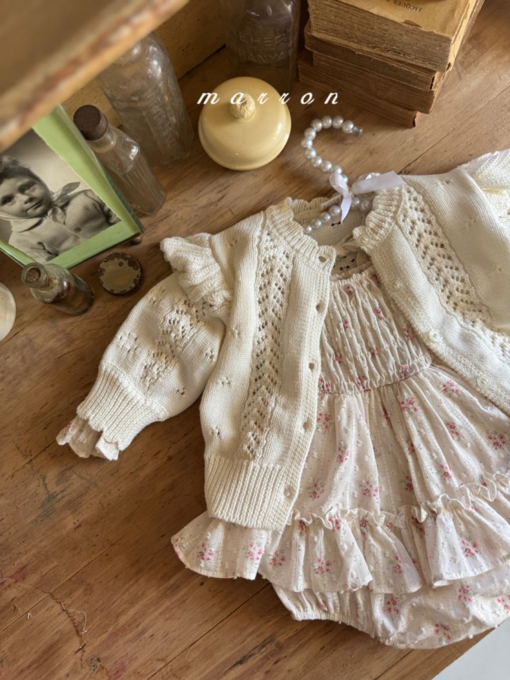 Marron32｜(3m-18m) 春日碎花荷葉包屁裙