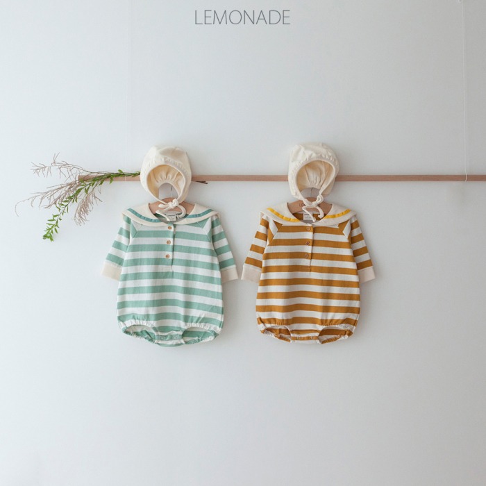 LEMONADE29｜(55cm-85cm) 2色粗條紋包屁衣含帽子
