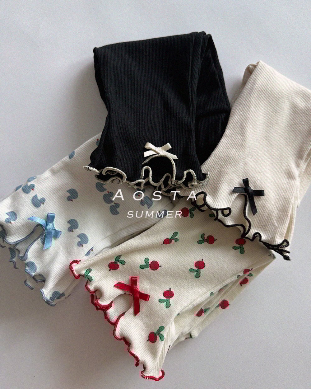 AOSTA47｜(6m-5y) 4款羅紋緞帶開衩褲