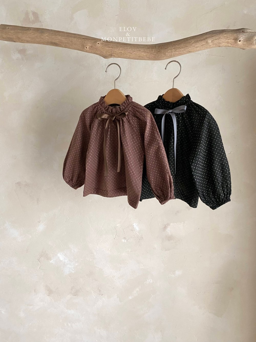 Monpetitbebe20｜(70-110cm) 蝴蝶結緞帶點點上衣