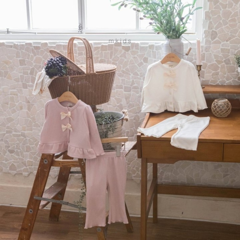 M-KIDS44｜(65-115cm) 2色蝴蝶結緞帶和夜套裝