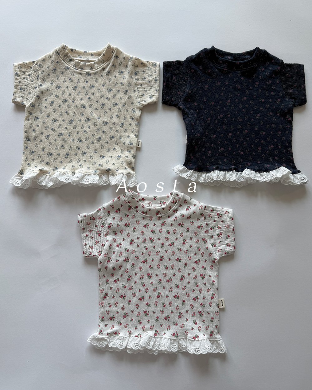 AOSTA25｜(6m-5y) 3款碎花蕾絲裙邊上衣