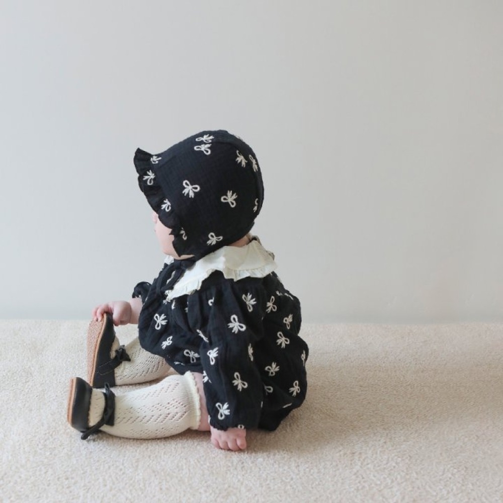 LEMONADE36｜(55cm-85cm) 2色蝴蝶結刺繡包屁衣含帽子