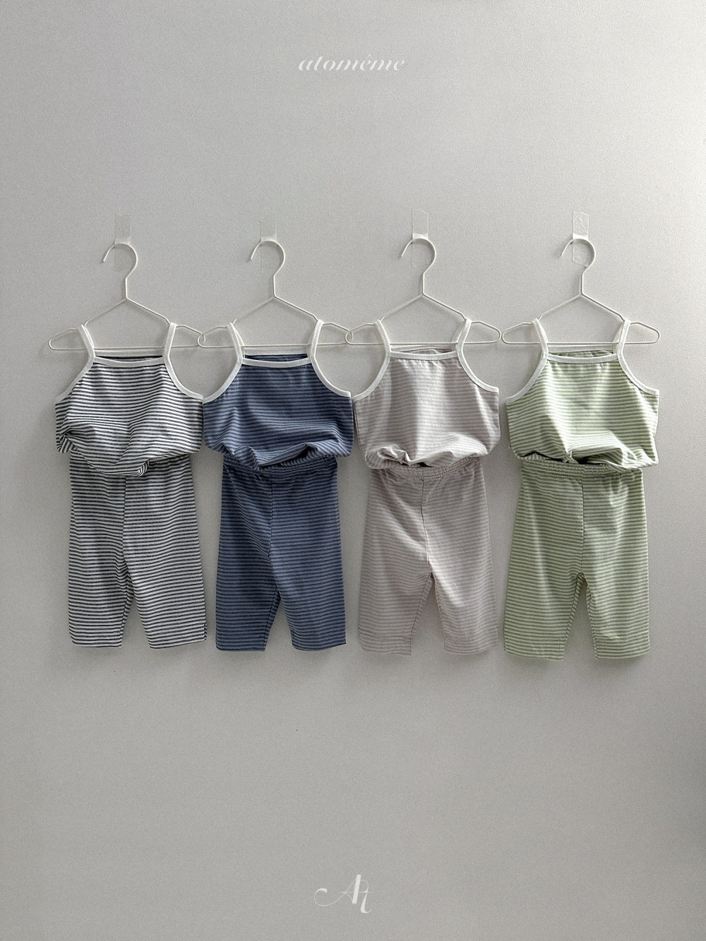 Atomeme07｜(70-110) 細肩條紋背心/七分緊身褲