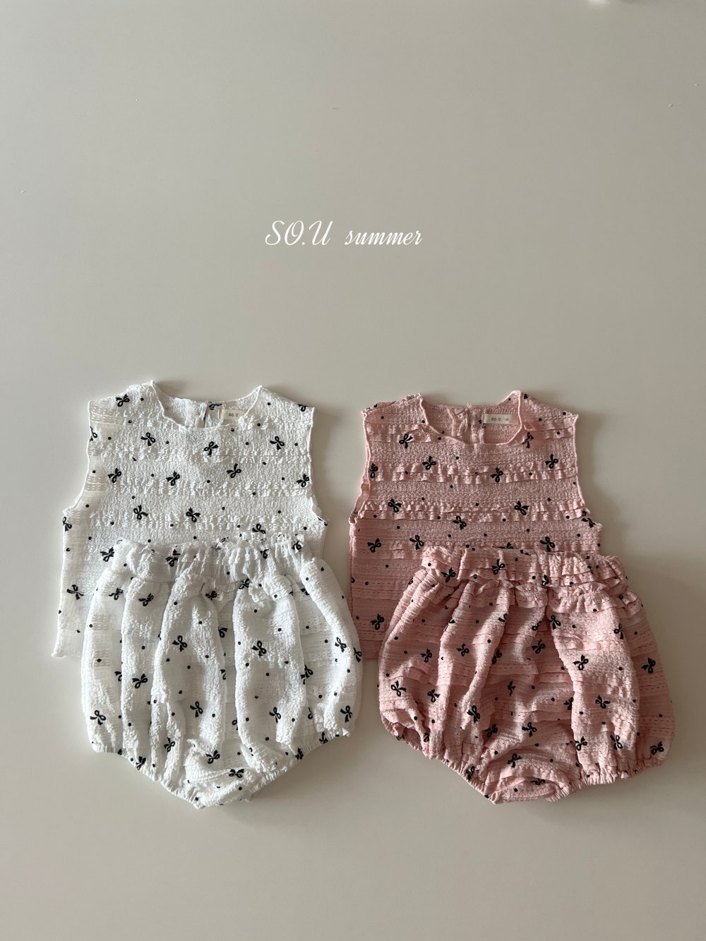 SO.U25｜(6m-18m) 蝴蝶結印花抓皺套裝