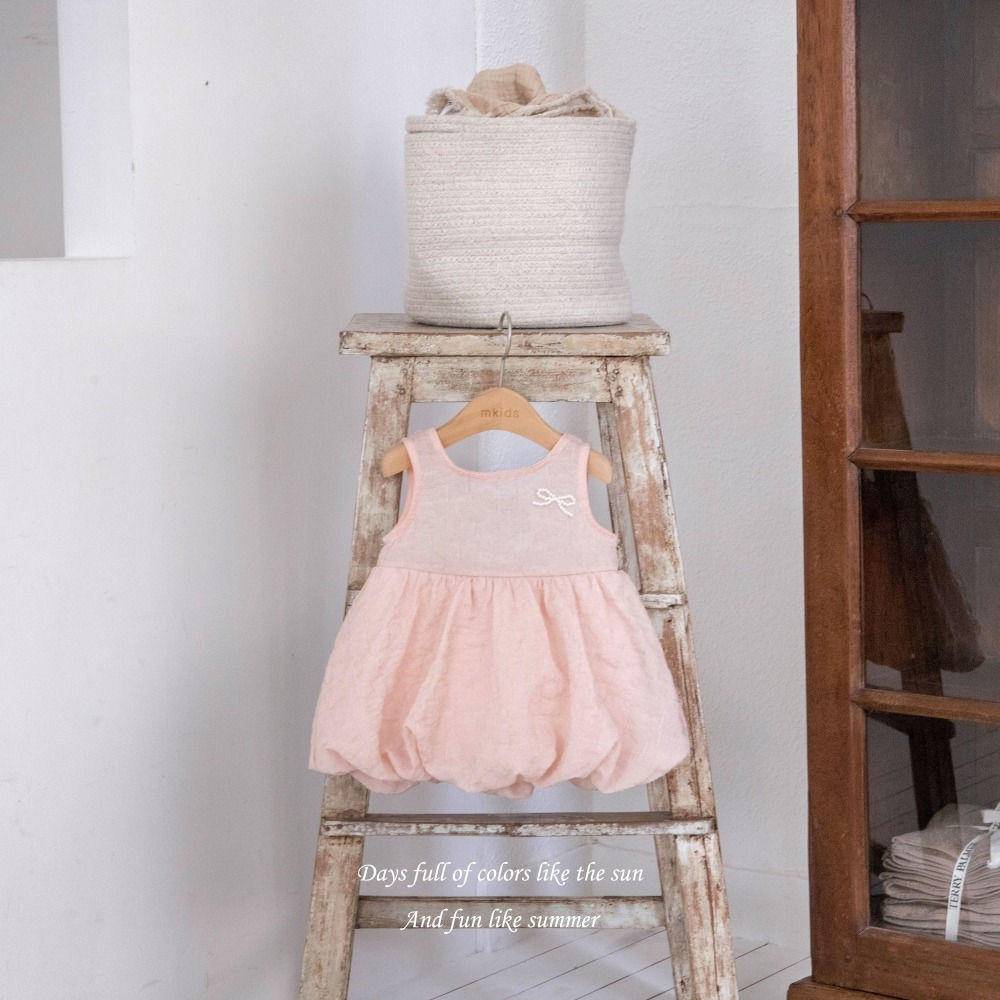 M-KIDS09｜(65-115cm) 珍珠蝴蝶結氣球洋裝