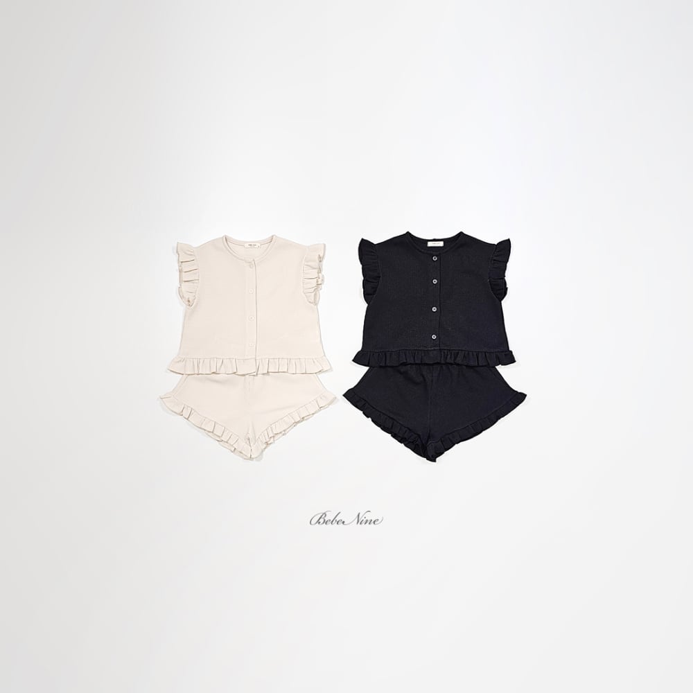 bebe nine45  (65cm-115cm) 2色荷葉鈕釦開衫套裝