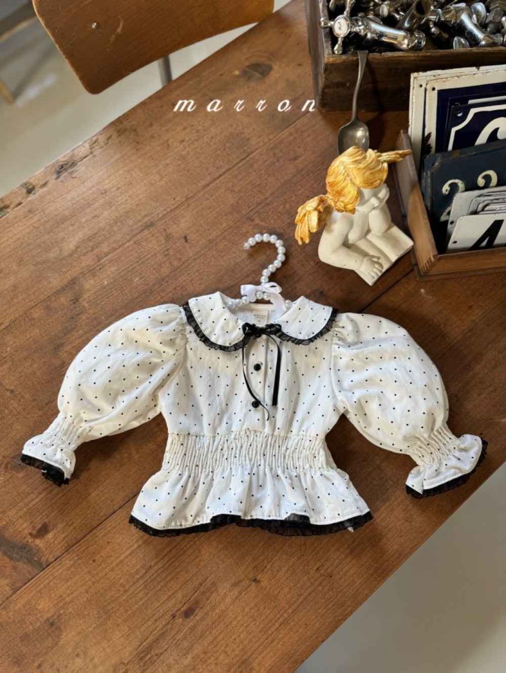 Marron60｜(1y-6y) 點點蕾絲上衣