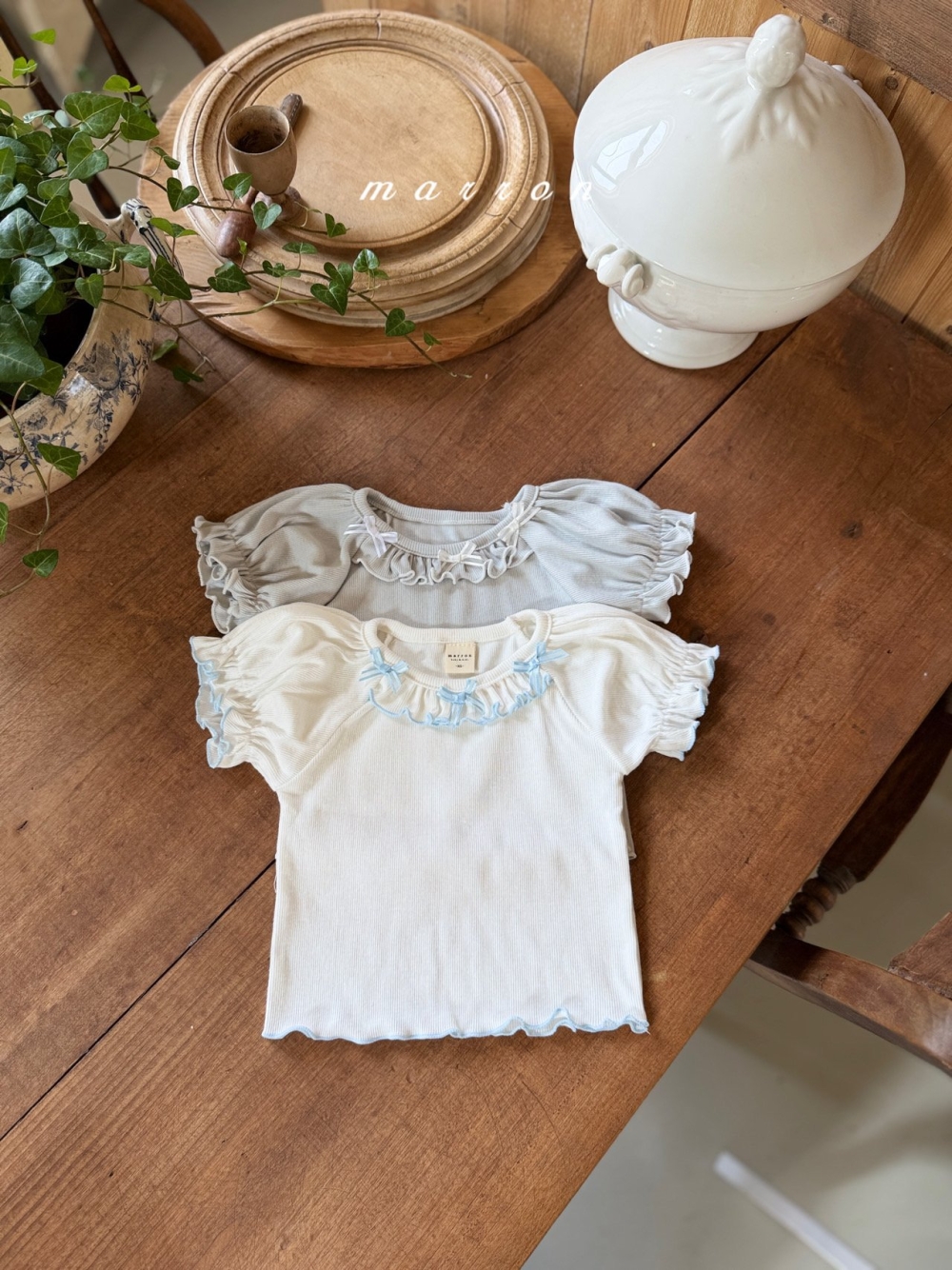 Marron31｜(1y-6y) 公主蝴蝶結花邊上衣