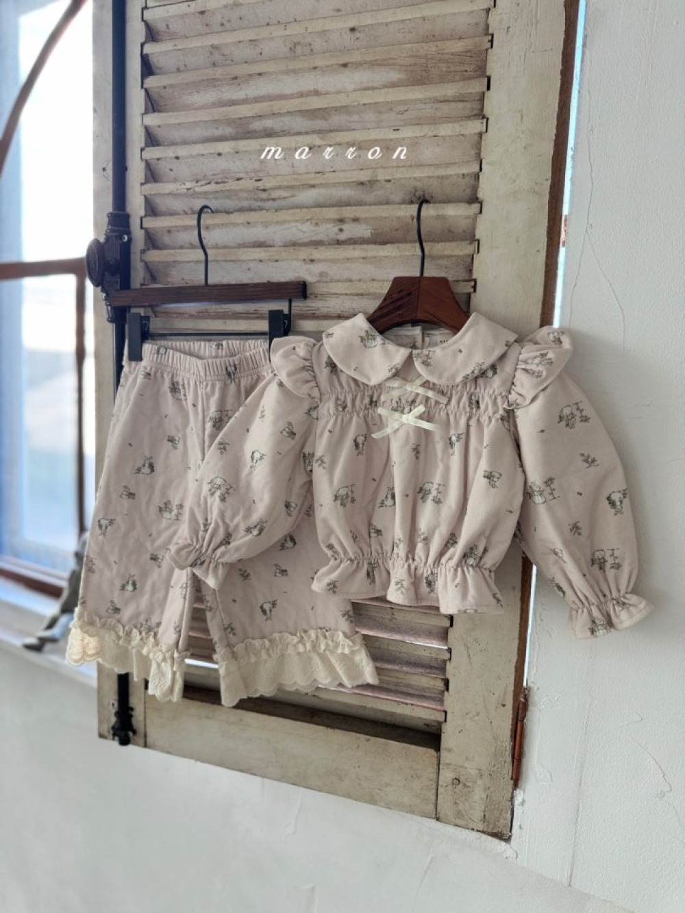 Marron 36｜(1y-6y) 法式小兔印花縮口襯衫