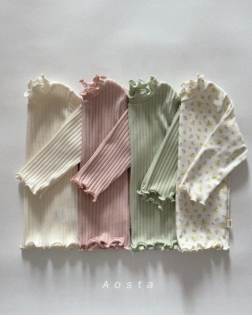 AOSTA04｜(6m-5y) 木耳邊碎花素面上衣