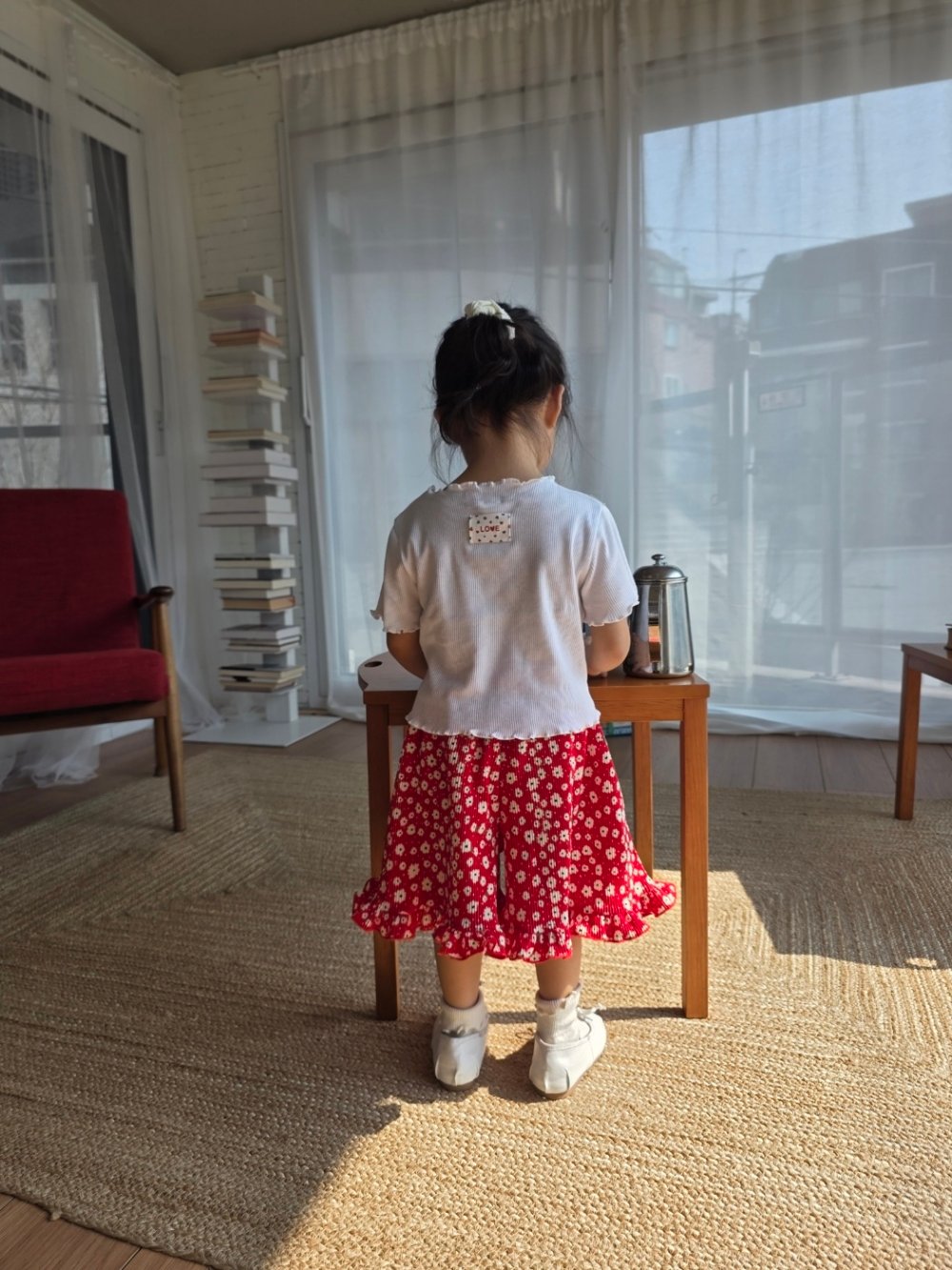 Color07｜(75-115cm) 碎花荷葉下擺七分褲