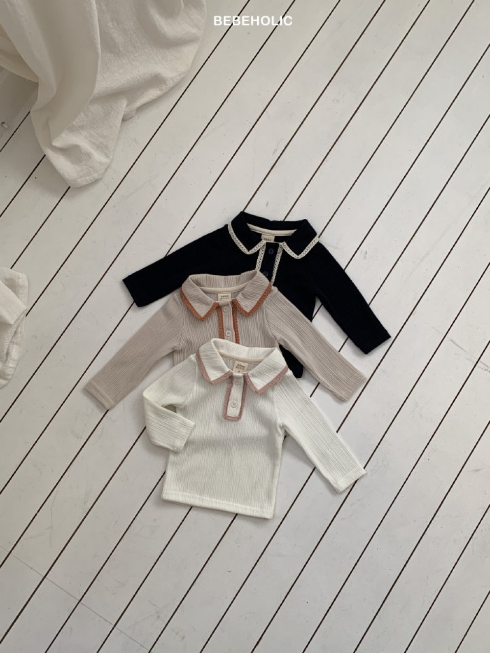 Bebe holic35｜(3m-18m) 蕾絲滾邊有領上衣