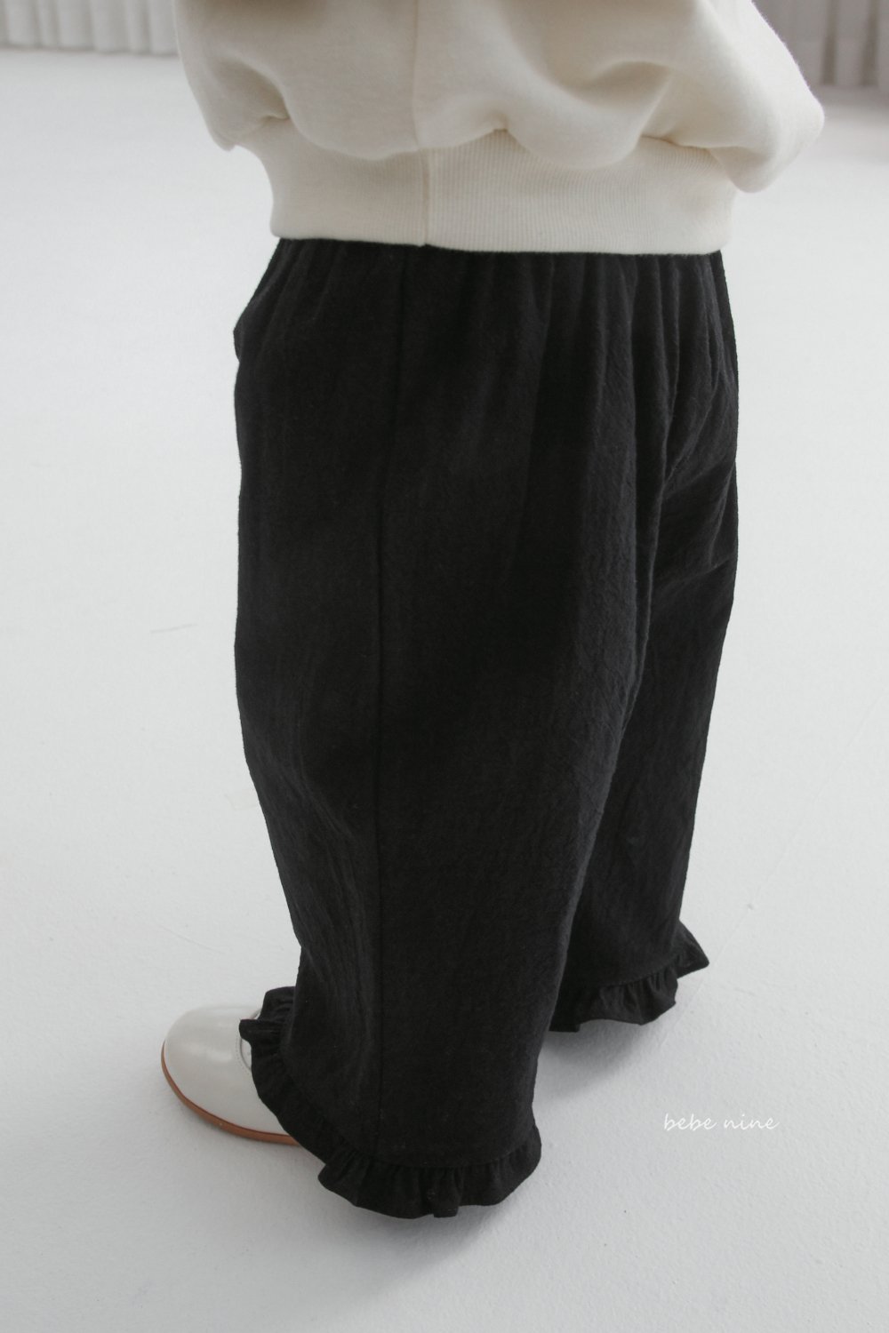 bebe nine34  (65-115) 3色荷葉邊寬版長褲