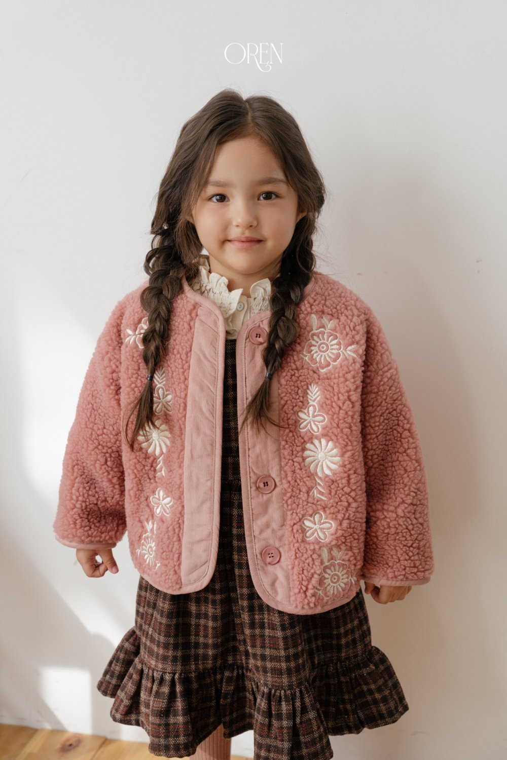 OREN42｜(85-120cm) 復古花卉刺繡羊羔絨外套