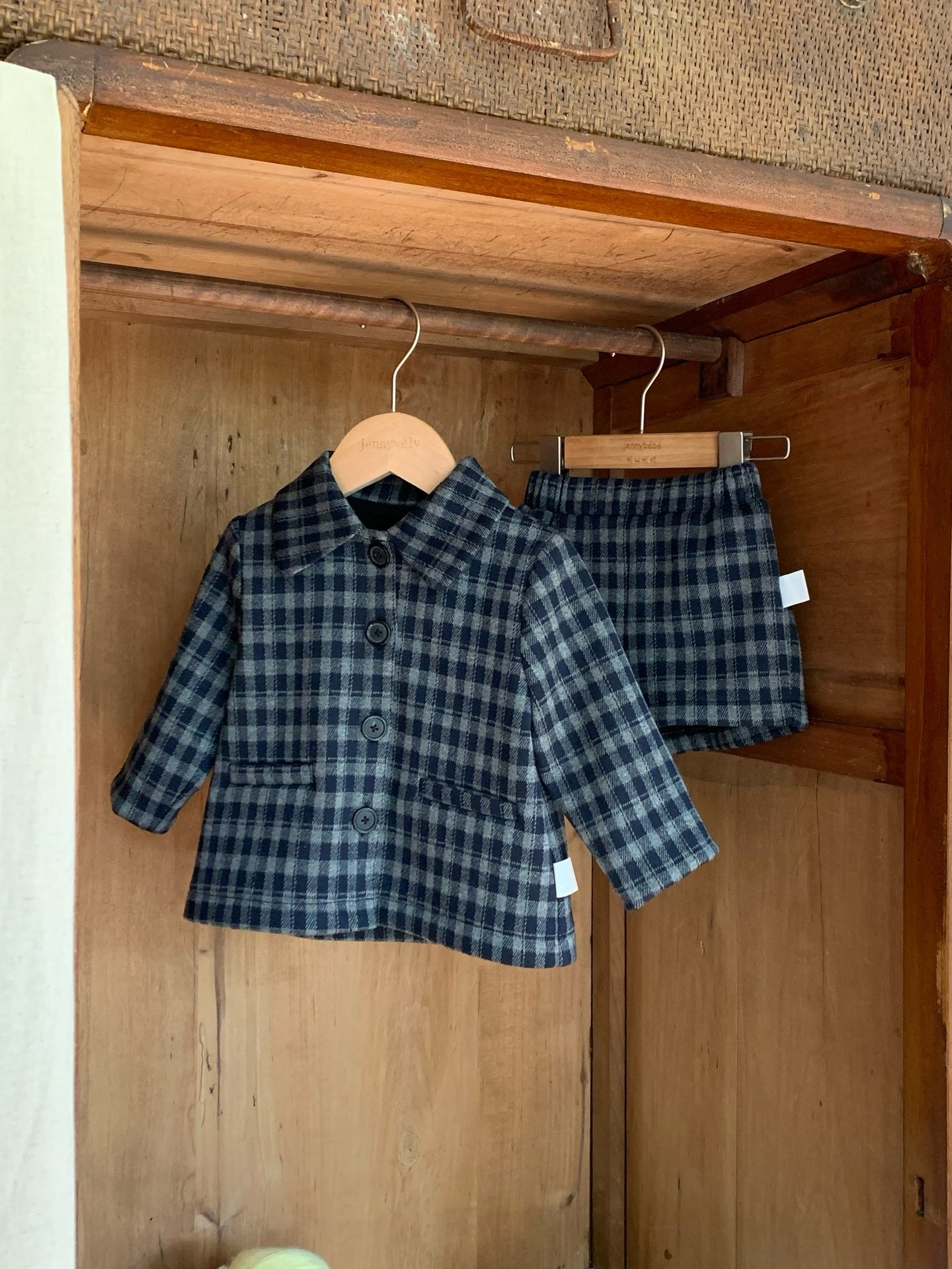 JE633｜(80cm-110cm) 法式格紋套裝/經典圓領上衣